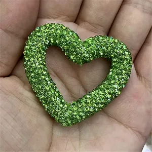 Green rhinestone heart DIY charm accessory for phone chain, keychain and bag pendant decor.