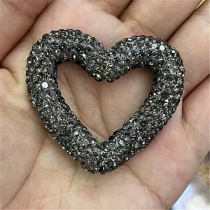 Rhinestone paved heart DIY accessory, sparkling crystal heart pendant for handmade crafts and phone charms.
