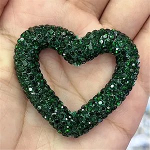 Green rhinestone heart DIY charm pendant for custom beaded pens, phone chains and keychains.