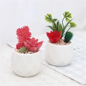 Plantas suculentas artificiales en maceta de cerámica blanca, ideal decoración de hogar.