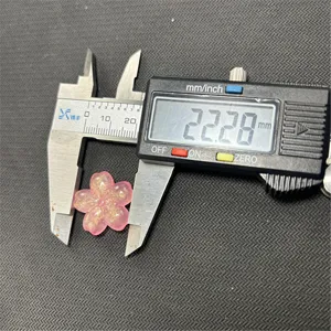 Pink glitter cherry blossom resin bead DIY jewelry accessory size detail view measurement.