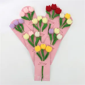 Mini crochet tulip flower bouquet handmade wool knitted floral gift for home decor