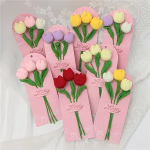Handmade crochet tulip bouquet mini knitted flowers pocket flower gift for home decor