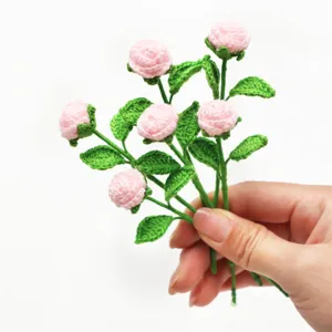 Handmade Crochet Mini Rose Flowers Knitted Rose Bouquet Artificial Flower For Festival Home Decor Party Gift