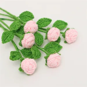 Handcrafted crochet mini pink rose flowers finished bouquet for festival home decor gift