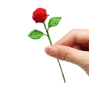 Handcrafted mini crochet rose flower finished product delicate micro knitted red flower decor