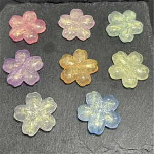 Acrylic Cherry Blossom Loose Beads DIY Jewelry Making Accessories Luminous Gold Powder Flower Craft Beads Pendant Charm