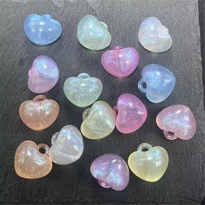 Colorful Acrylic Mermaid Luminous Plump Heart Loose Beads For DIY Jewelry Phone Chain And Bag Craft Accessories