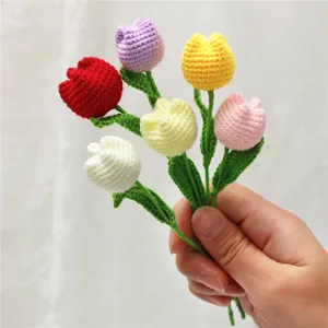 Handmade crochet tulip bouquet mini pocket woven flowers for home decor and holiday gifts.