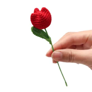 Mini handmade crochet tulip flower simulation wool yarn bouquet for home decor and gifts