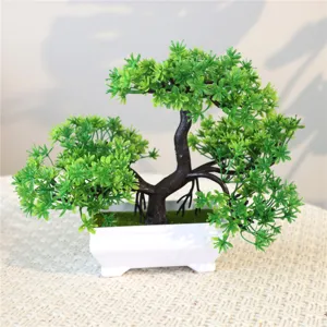 Bonsái de pino artificial en maceta blanca planta falsa verde para decoración hogar