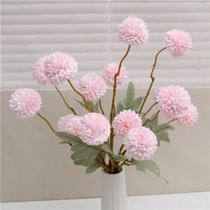 Artificial pink ball chrysanthemum flowers for home decor, wedding arrangement and living room display.