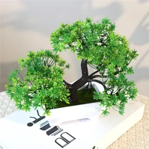 Bonsái de pino artificial en maceta planta verde falsa para decoración de mesa interior