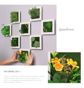 Set di cornici da appendere con piante succulente artificiali per decorazioni murali di casa.