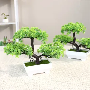 Árbol bonsái artificial decoración de mesa planta verde falsa en maceta blanca hogar