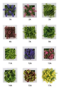 Dettaglio cornice per foto di piante artificiali con vari stili di fiori e foglie verdi.