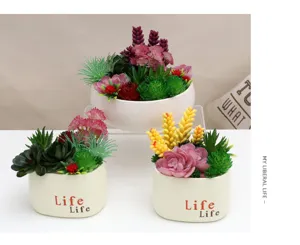 Artificial succulent potted plants DIY fake flowers green plant home decor details.