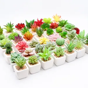 Kunstvetplant in Pot Mini Witte Vierkante Keramische Pot Nep Groen Bureaublad Ornament Huisdecoratie