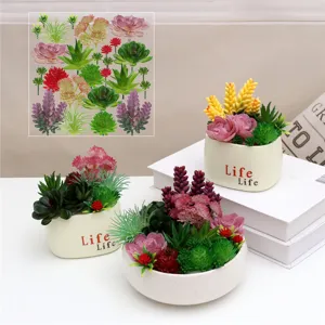 Artificial succulent plants potted set, fake green plants for home office room decor.