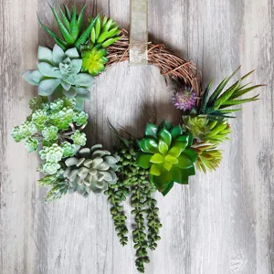 Corona de suculentas artificiales para decoración del hogar, plantas verdes colgantes de pared