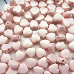Pink macaron iridescent heart beads 8mm DIY jewelry making phone charms craft supplies
