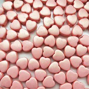 Mermaid iridescent 8mm heart beads detail view, perfect for DIY phone chains and accessories.