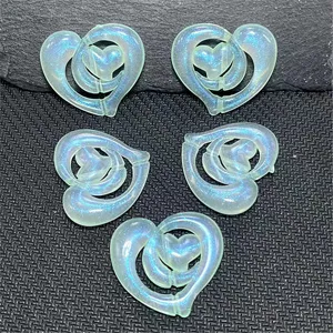 Pendentif cœur double lumineux irisé accessoires DIY pour chaînes de téléphone sacs 5p