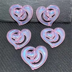 Breloques DIY cœur double paillettes sirène rose pour chaînes de téléphone, 5 pièces.
