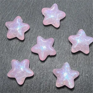 Pink mermaid glitter fat star beads DIY jewelry phone charm chain craft accessories.