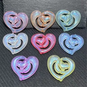 Perles en Acrylique Cœur Double Couche Lumineuses Sirène Bijoux DIY Chaînes de Téléphone et Accessoires de Décoration de Sac