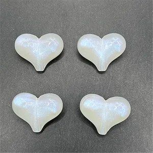 Acrylic Luminous Peach Heart DIY Beads Mermaid Effect Loose Beads For Phone Chain Bag Craft Accessories Jewelry Making