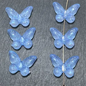 Translucent blue glitter butterfly beads for DIY jewelry making, charm pendants and crafts