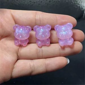 Perles d'ours en résine pailletée violette, breloques DIY trou vertical pour chaîne de téléphone.