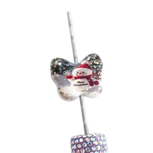 Perle papillon impression bonhomme de neige Noël breloque DIY pour pendentif porte-clés
