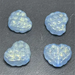 Blue glitter waffle heart beads DIY jewelry phone chain accessories charm set 4pcs.