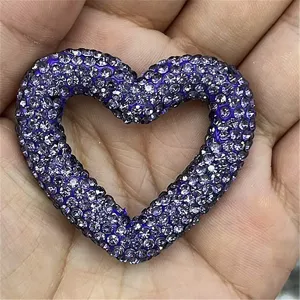 Purple rhinestone heart DIY charm, sparkling crystal love pendant for handmade jewelry making.