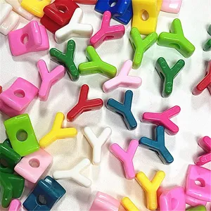 Cuentas acrílicas coloridas letra Y gran agujero DIY pulsera hecha a mano accesorios de teléfono