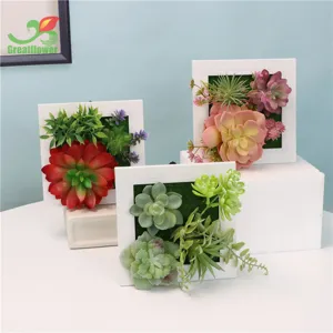 Set di cornici da appendere con piante grasse artificiali, decorazione murale verde.