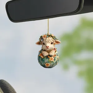 Cute Easter sheep car rear view mirror hanging ornament acrylic pendant cute decor