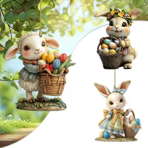 Acrylic Easter Bunny And Lamb Pendant Keychain Cute Cartoon Animal Hanging Ornament For Backpack Car Rearview Mirror