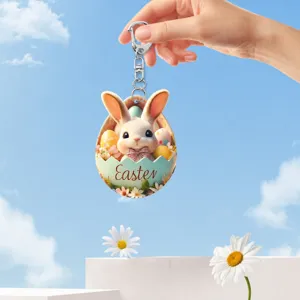 Easter Bunny Acrylic Keychain 2D Flat Car Rearview Mirror Pendant Bag Charm Cute Decor
