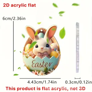 Easter bunny 2D flat acrylic hanging ornament detail view showing dimensions and thickness.