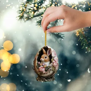 Easter Bunny Egg Hanging Ornament Cute Resin Rabbit Car Rearview Mirror Bag Decor