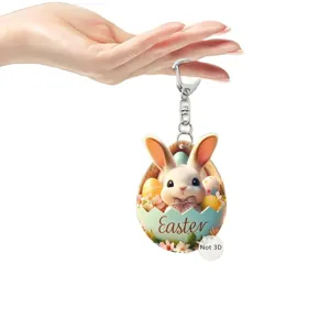 Easter bunny 2D flat acrylic keychain car rearview mirror hanging pendant bag charm.