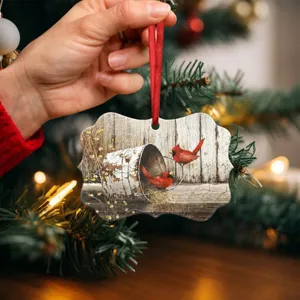 Ornement suspendu sapin Noël acrylique rustique cardinal décor maison pendentif plat cadeau