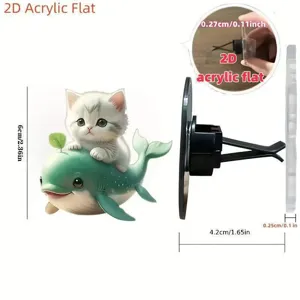 Cute whale and kitten acrylic car air vent clip, 2D flat decorative aromatherapy accessory.