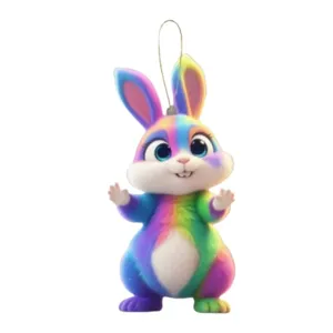 Schattige kleurrijke regenboog konijn auto hangende hanger, leuke cartoon konijn paasdecor.