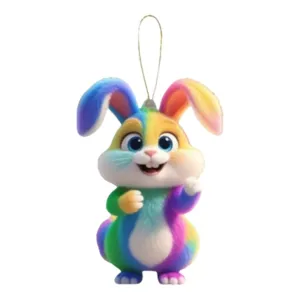 Leuke regenboog konijn auto hangende ornament kleurrijke pluche hanger voor pasen.