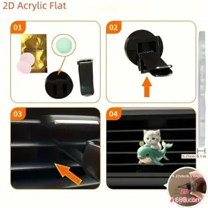 Cute cat whale acrylic car air freshener clip, creative auto interior vent decor and scent diffuser.