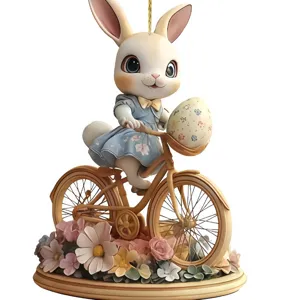 Cute Easter bunny rabbit riding bicycle acrylic hanging car rearview mirror ornament